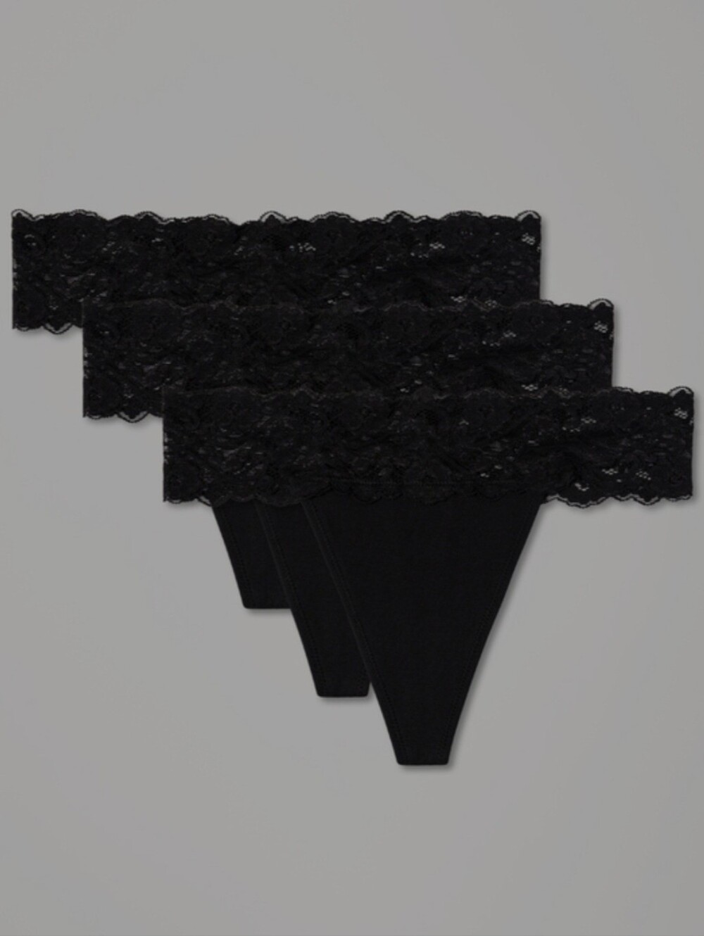 ❌️NWOT- (3pck) Pact Organic Black Lace-Trim Thong